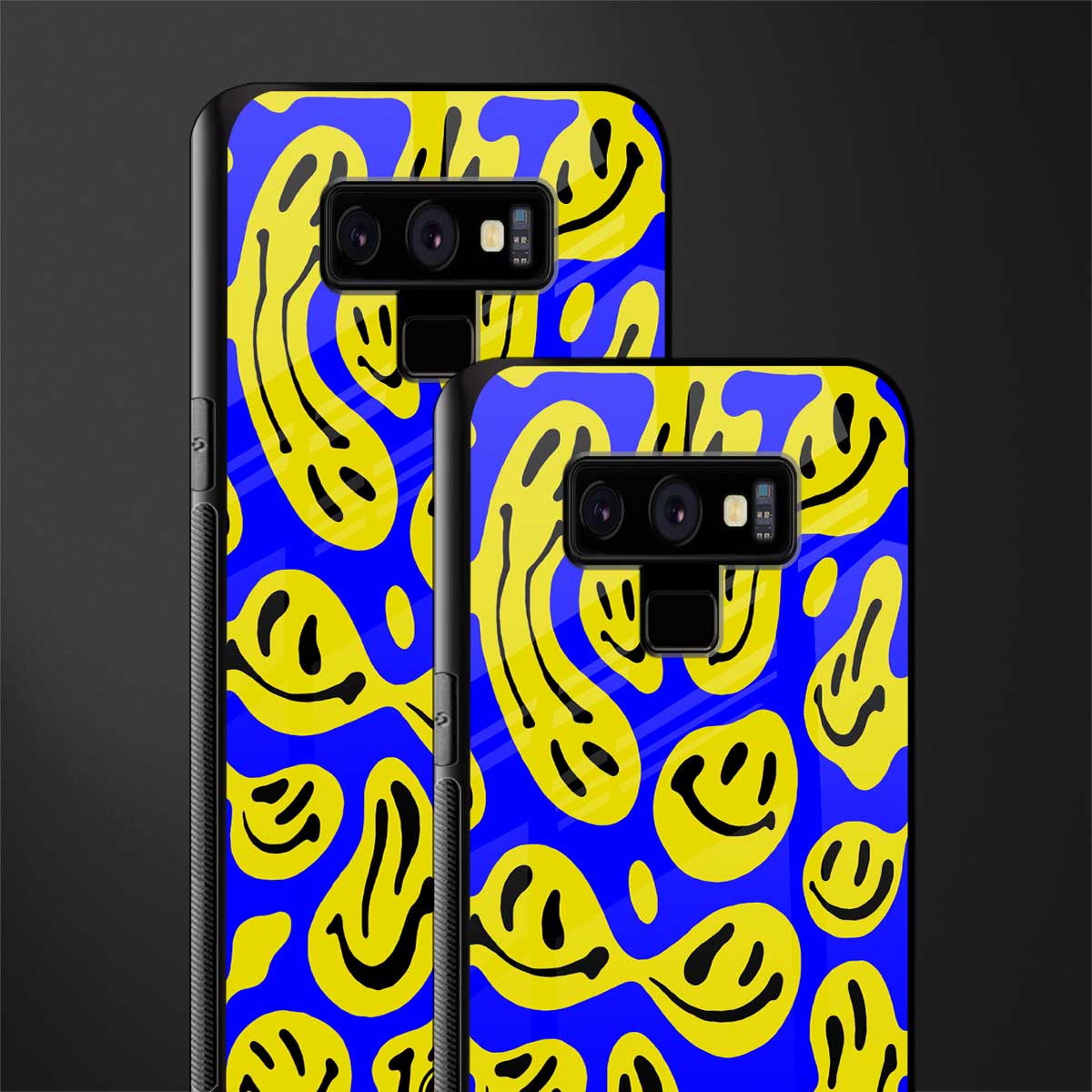 acid smiles yellow blue glass case for samsung galaxy note 9 image-2