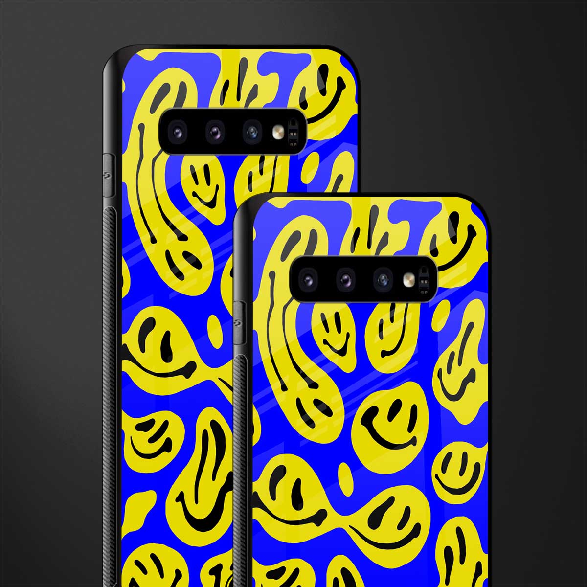 acid smiles yellow blue glass case for samsung galaxy s10 plus image-2