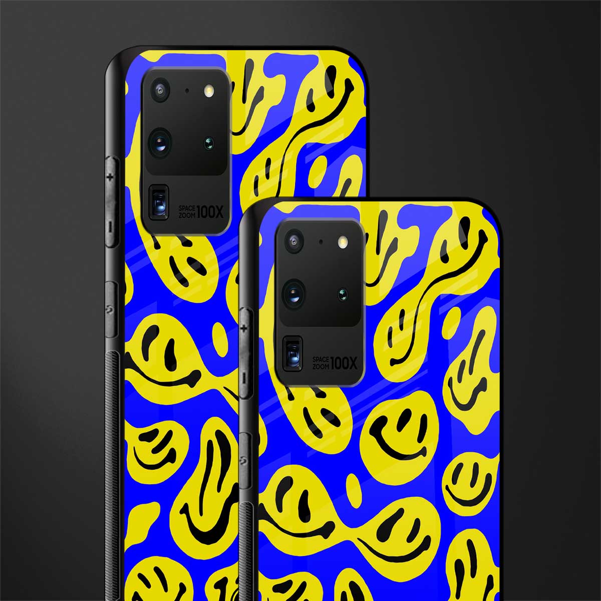 acid smiles yellow blue glass case for samsung galaxy s20 ultra image-2