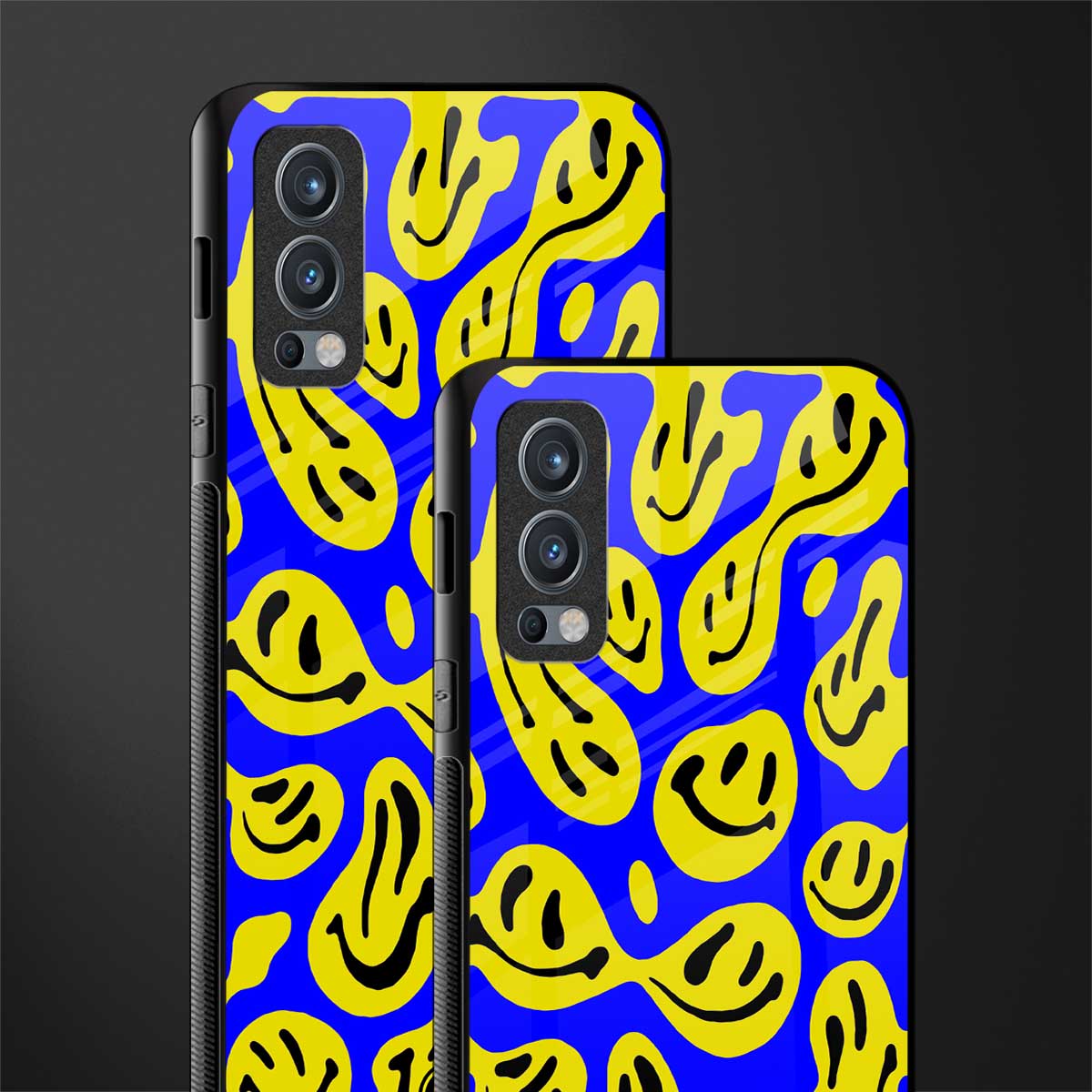 acid smiles yellow blue glass case for oneplus nord 2 5g image-2
