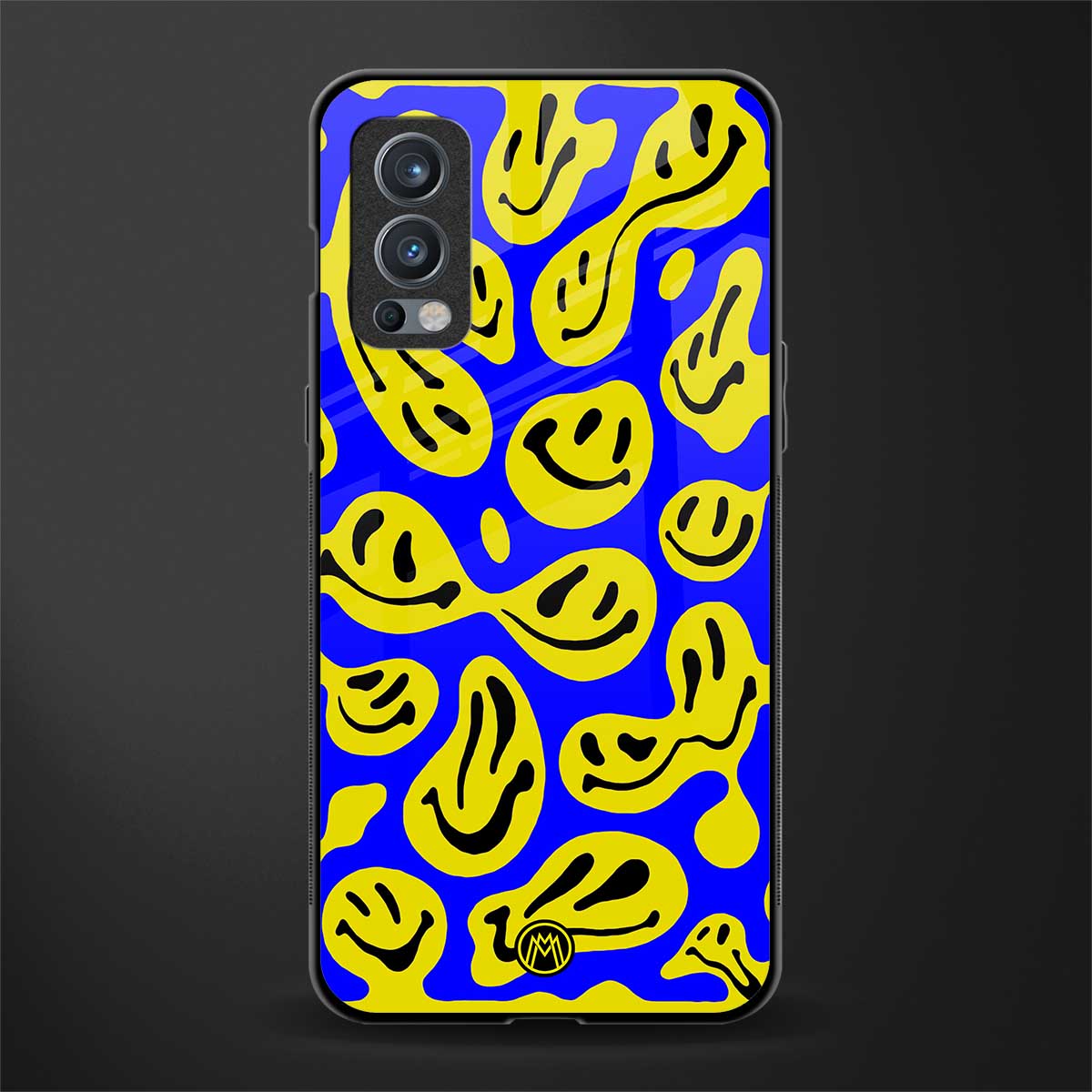 acid smiles yellow blue glass case for oneplus nord 2 5g image