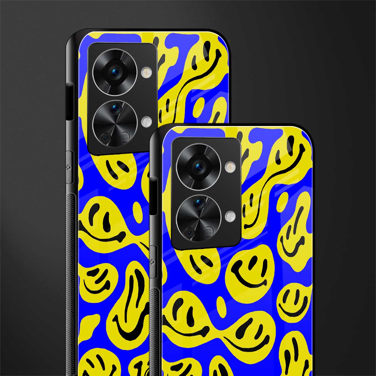 acid smiles yellow blue glass case for phone case | glass case for oneplus nord 2t 5g