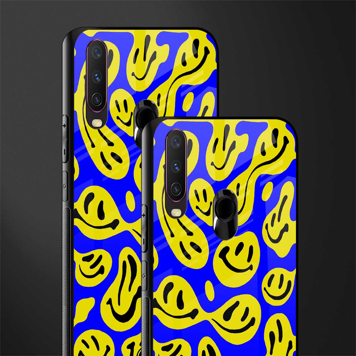 acid smiles yellow blue glass case for vivo y12 image-2