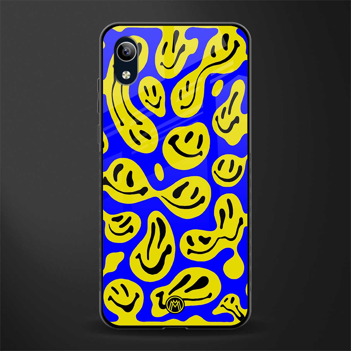 acid smiles yellow blue glass case for vivo y1s without fingerprint image