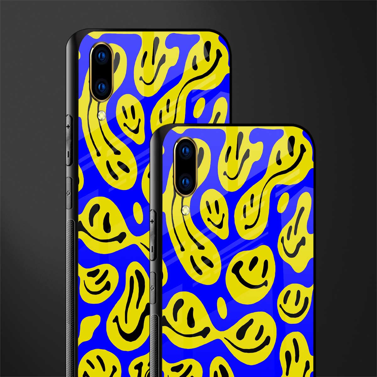 acid smiles yellow blue glass case for vivo v11 pro image-2
