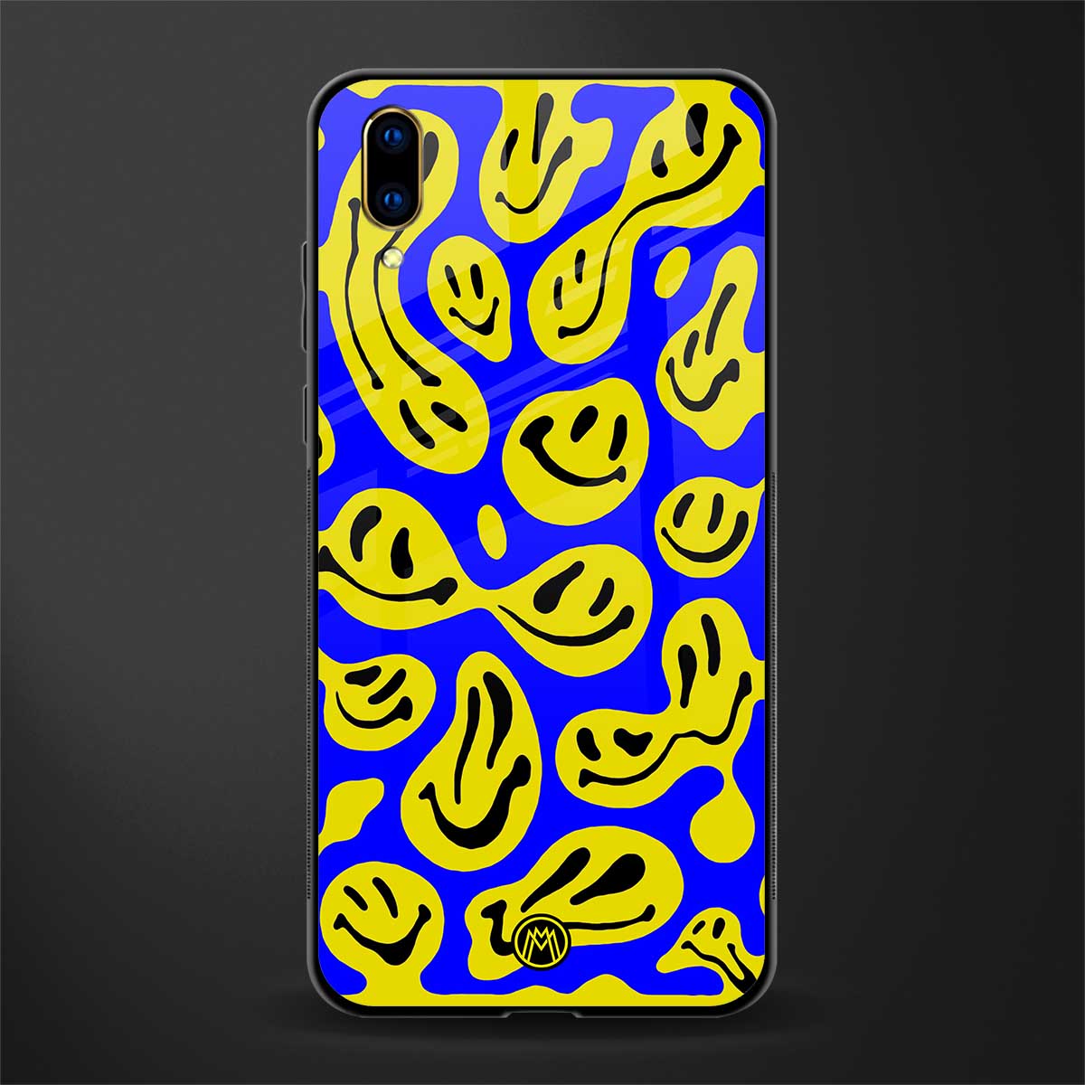 acid smiles yellow blue glass case for vivo v11 pro image