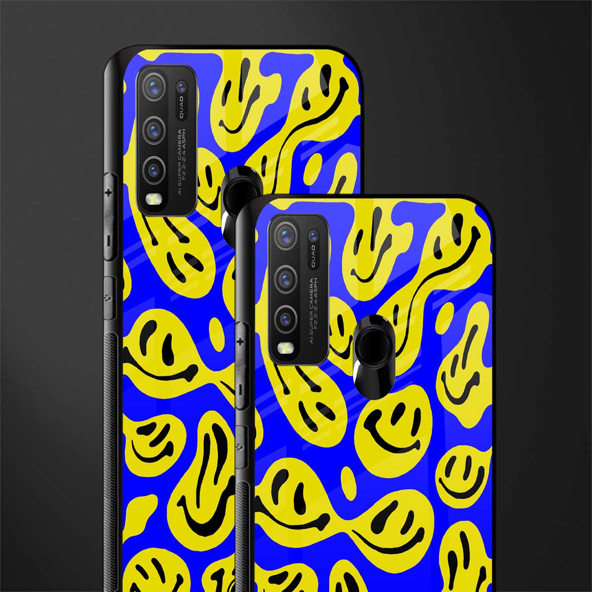 acid smiles yellow blue glass case for vivo y50 image-2