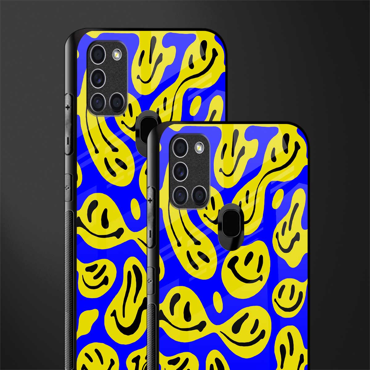 acid smiles yellow blue glass case for samsung galaxy a21s image-2