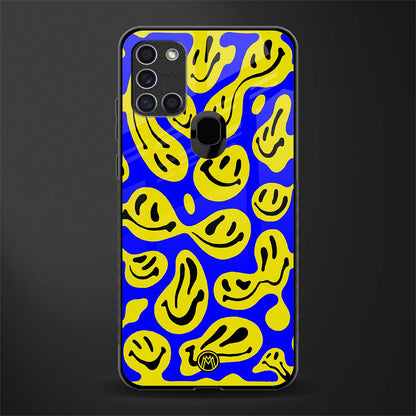 acid smiles yellow blue glass case for samsung galaxy a21s image
