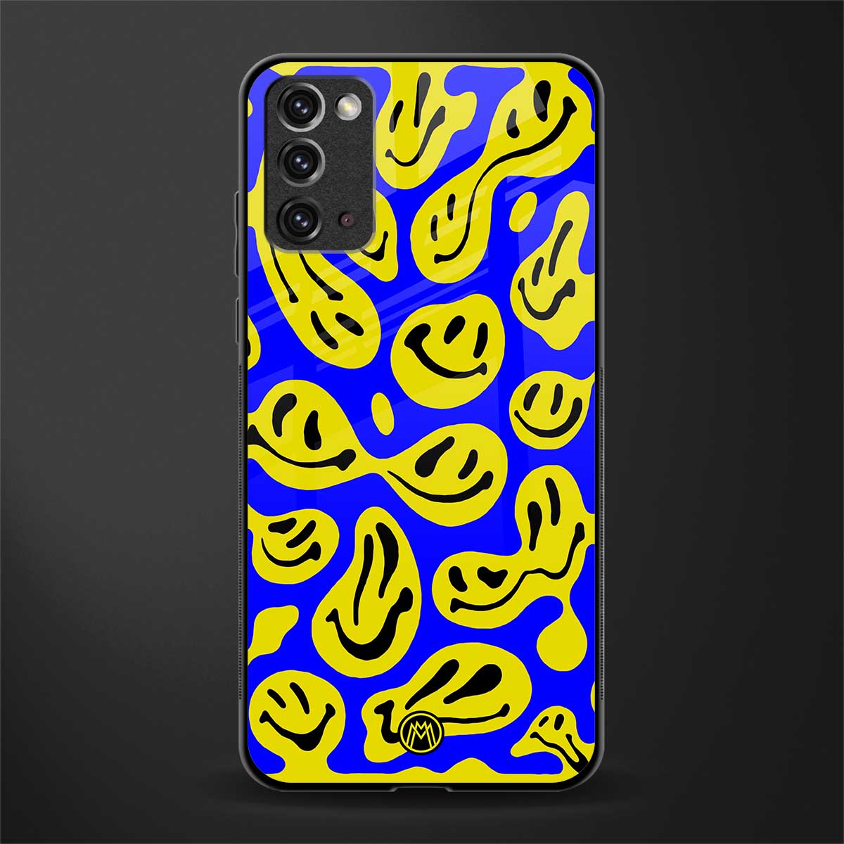 acid smiles yellow blue glass case for samsung galaxy note 20 image