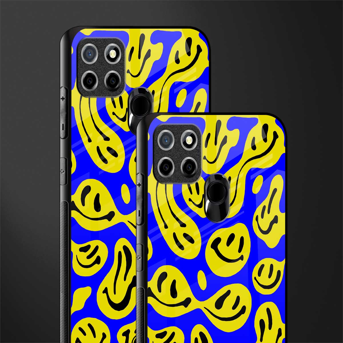 acid smiles yellow blue glass case for realme narzo 30a image-2