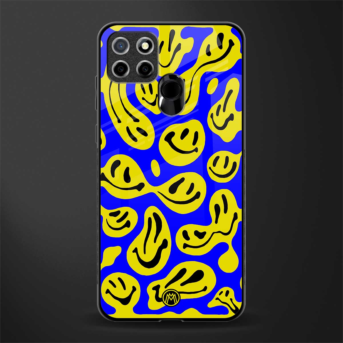 acid smiles yellow blue glass case for realme narzo 30a image