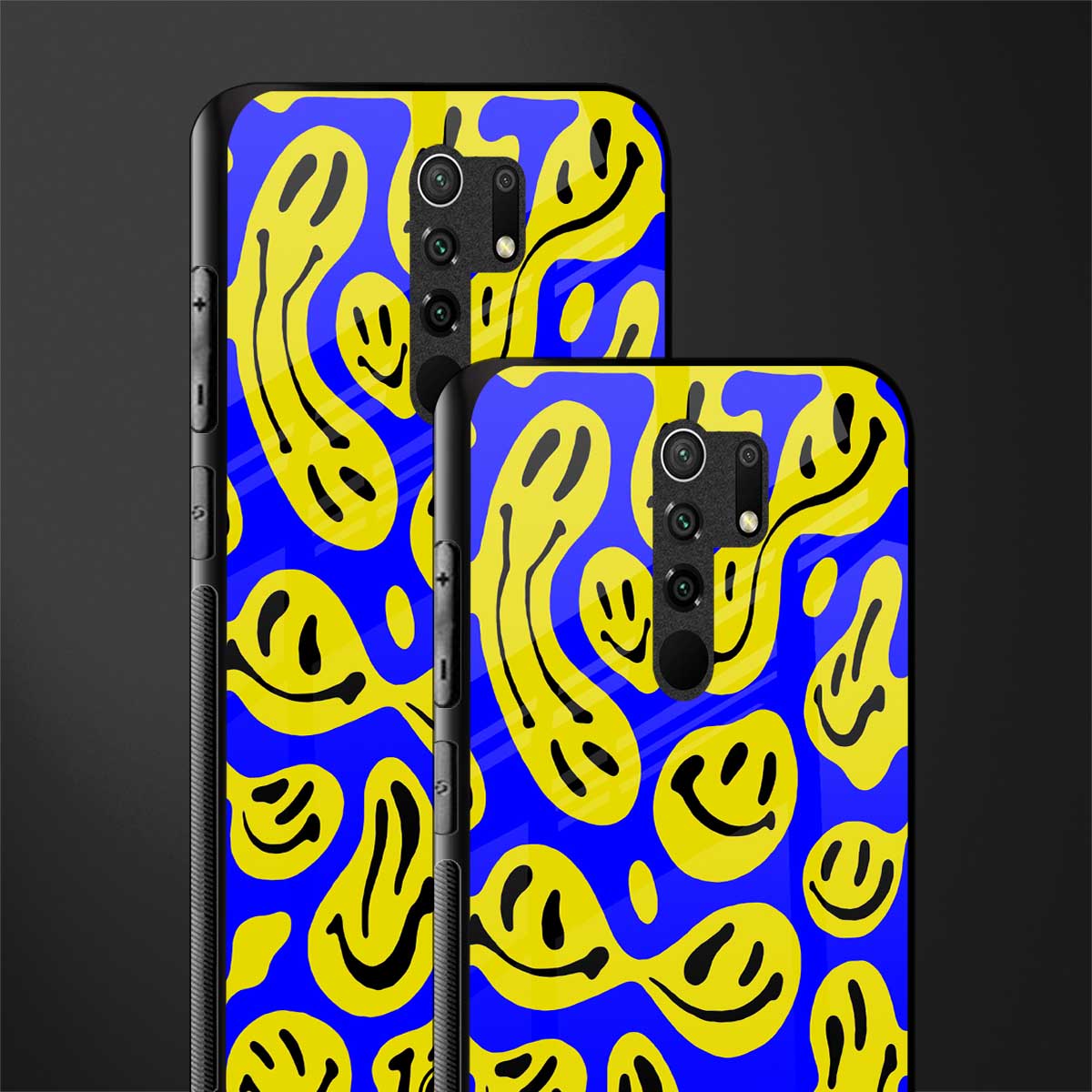 acid smiles yellow blue glass case for poco m2 image-2