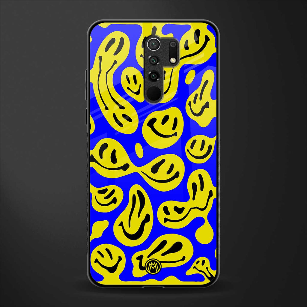 acid smiles yellow blue glass case for redmi 9 prime image