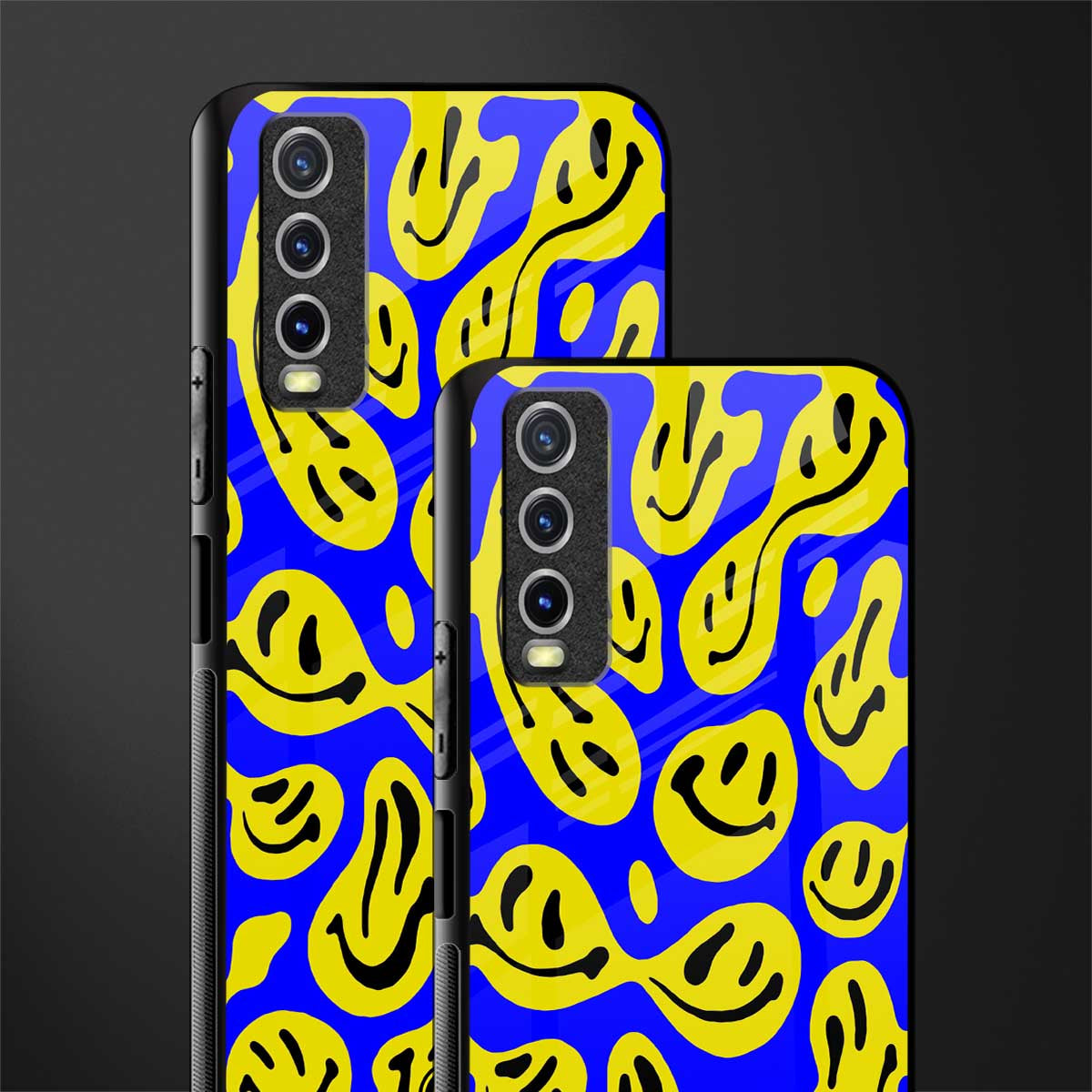 acid smiles yellow blue glass case for vivo y20 image-2