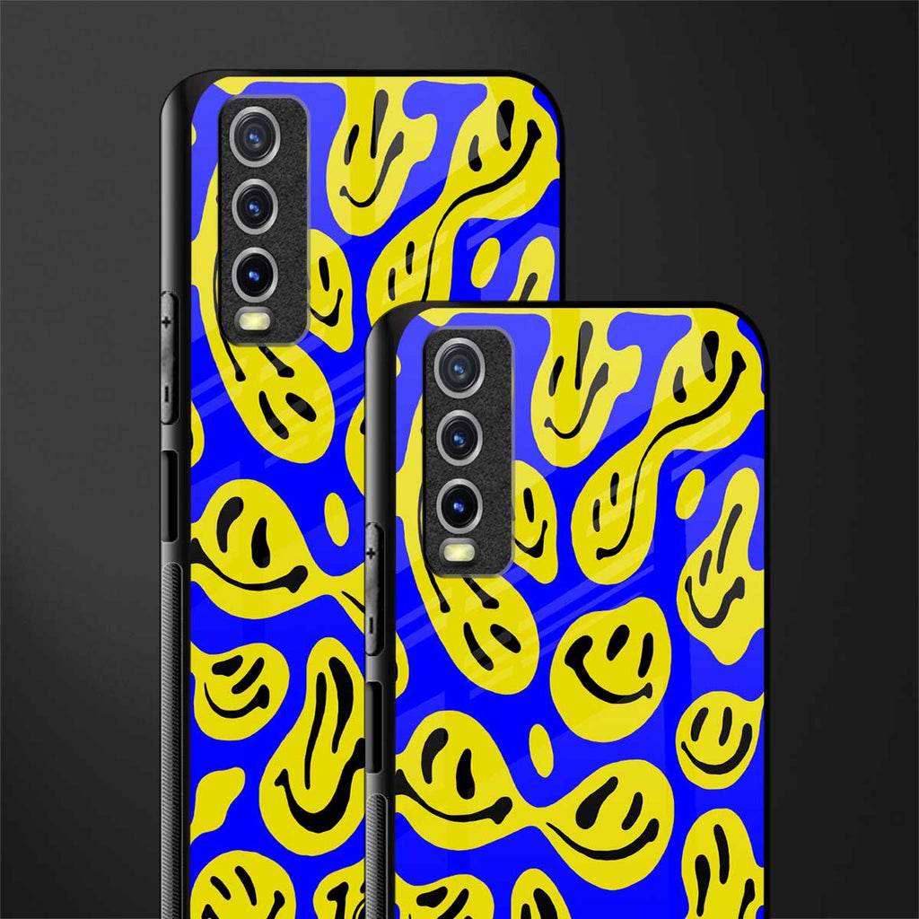 acid smiles yellow blue glass case for vivo y20i vivo y20t image-2