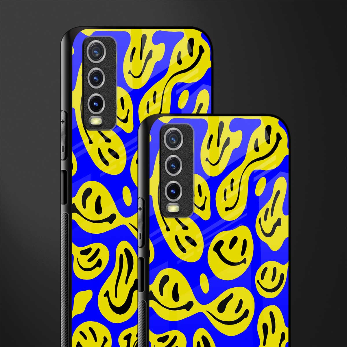 acid smiles yellow blue glass case for vivo y20i vivo y20t image-2