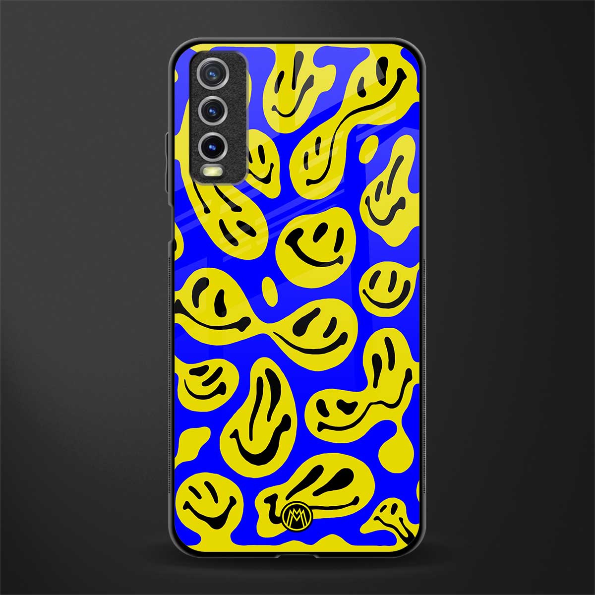 acid smiles yellow blue glass case for vivo y20svivo y20avivo y20g image