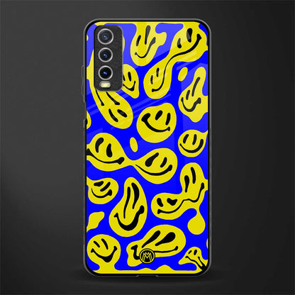acid smiles yellow blue glass case for vivo y12s image