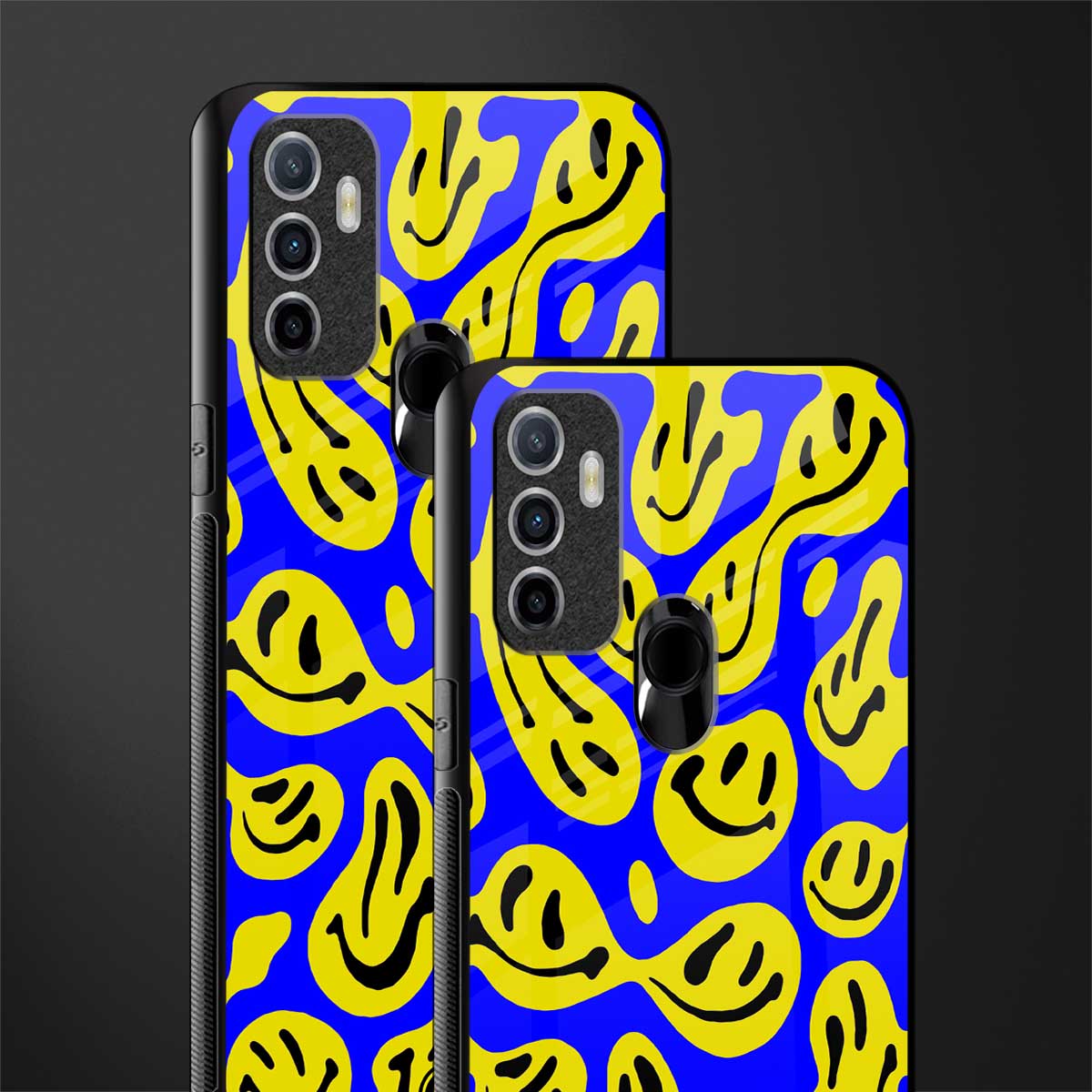 acid smiles yellow blue glass case for oppo a53 image-2