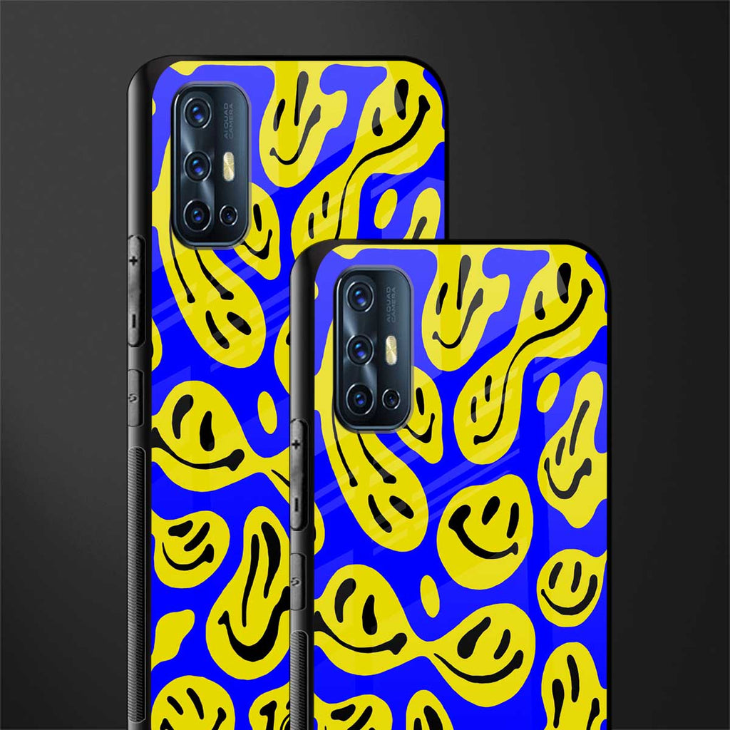 acid smiles yellow blue glass case for vivo v17 image-2