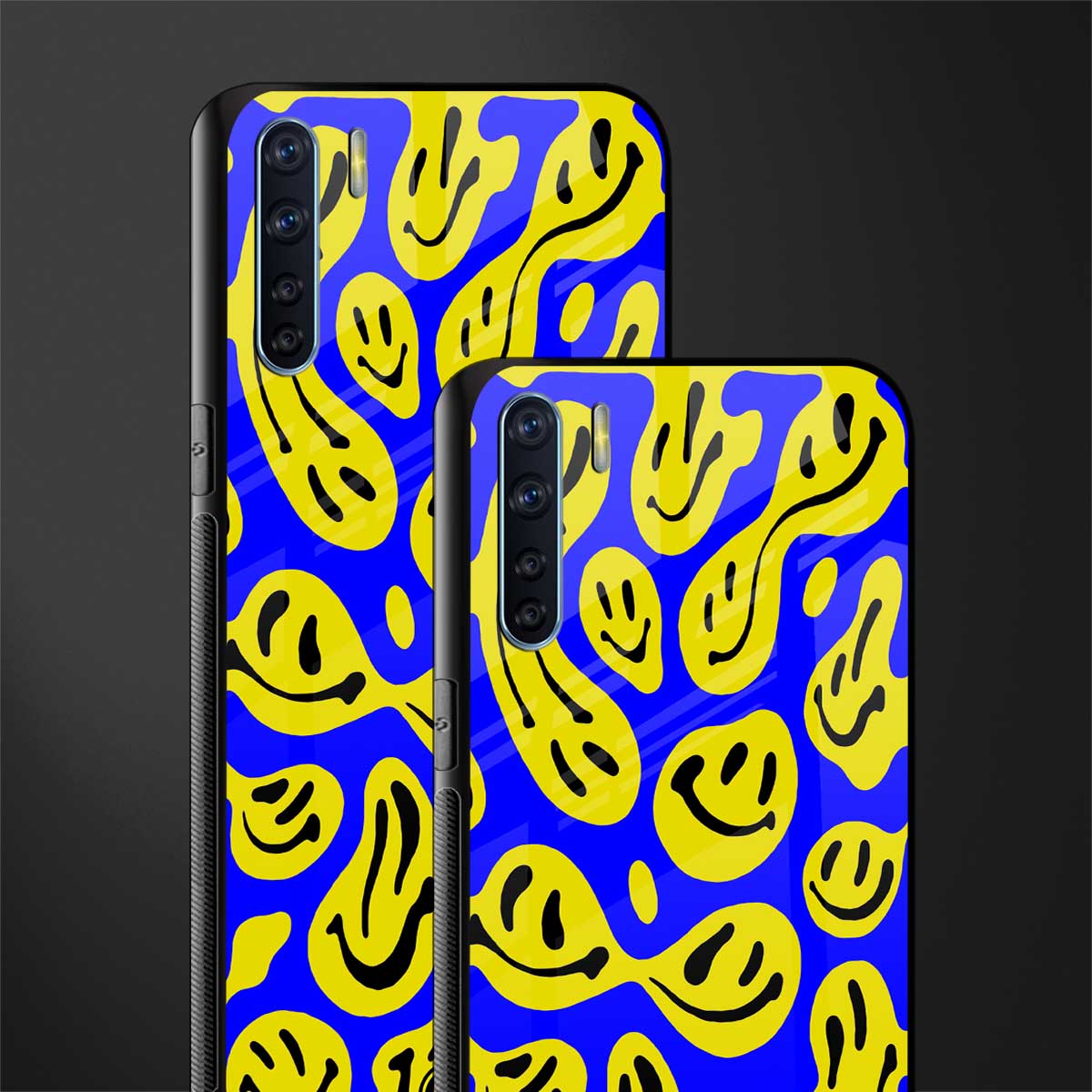 acid smiles yellow blue glass case for oppo f15 image-2