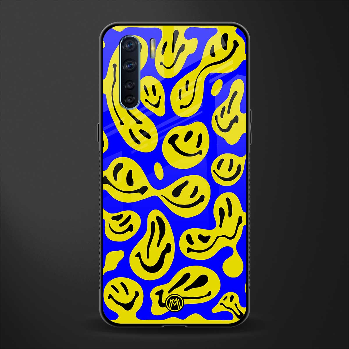 acid smiles yellow blue glass case for oppo f15 image