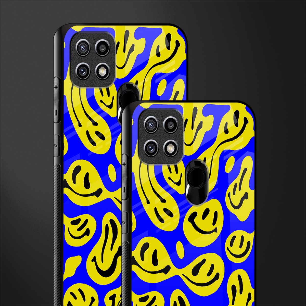 acid smiles yellow blue glass case for oppo a15s image-2