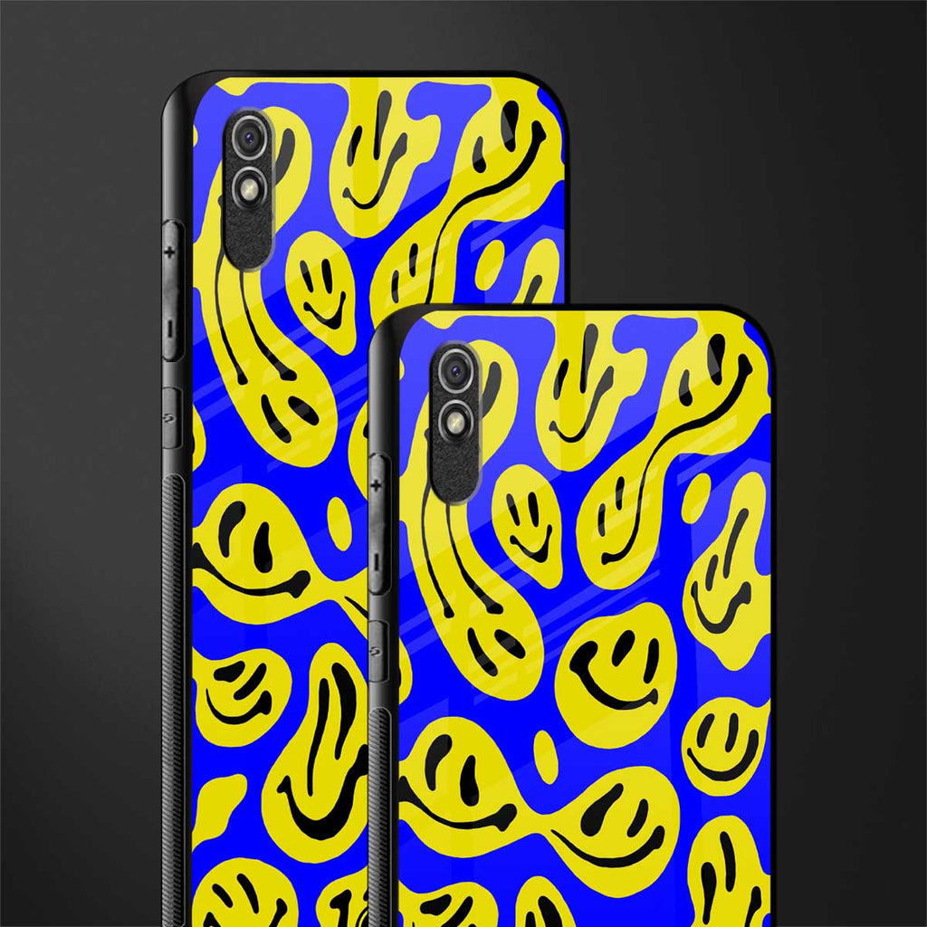 acid smiles yellow blue glass case for redmi 9i image-2