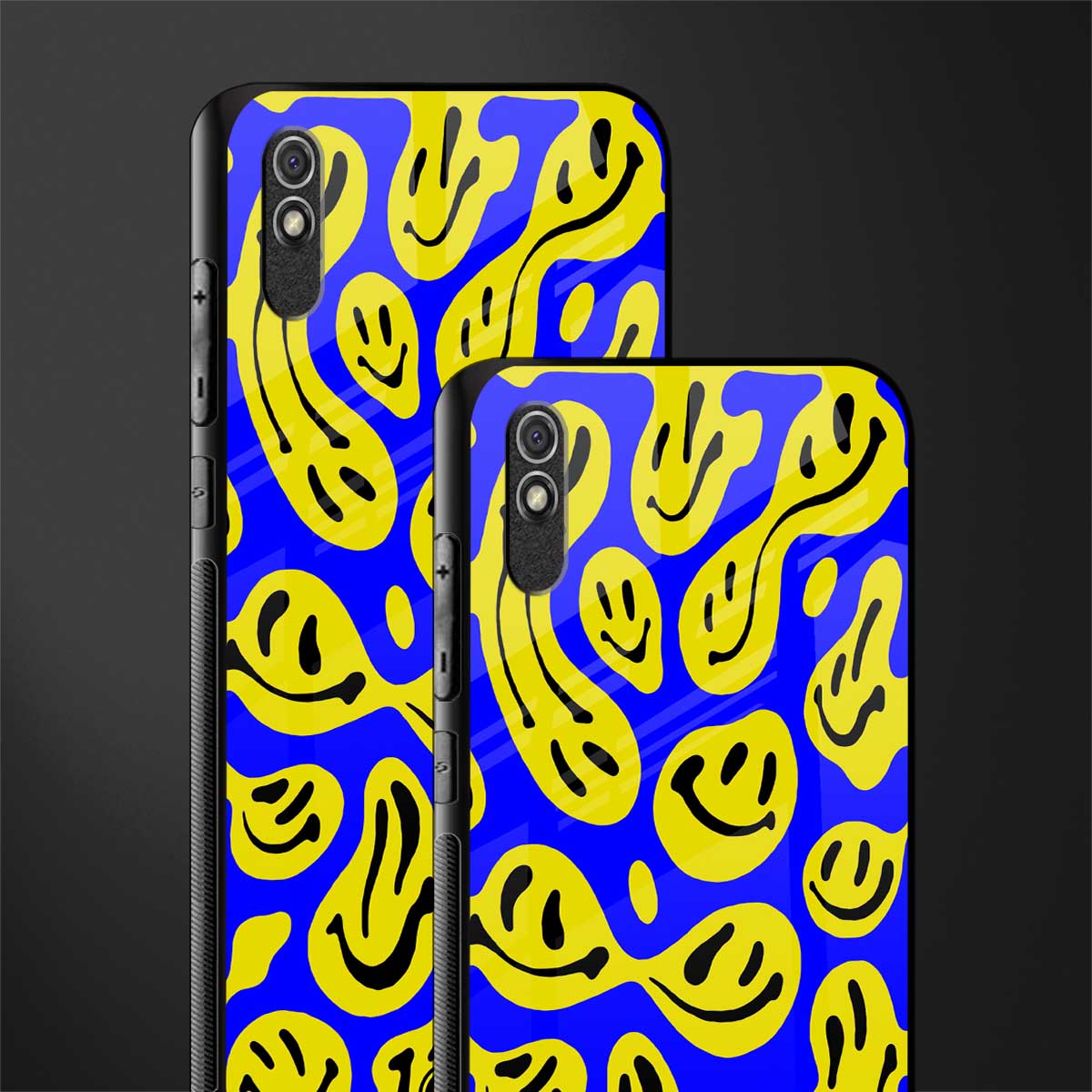 acid smiles yellow blue glass case for redmi 9i image-2