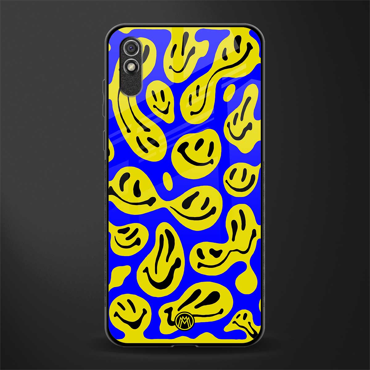 acid smiles yellow blue glass case for redmi 9i image