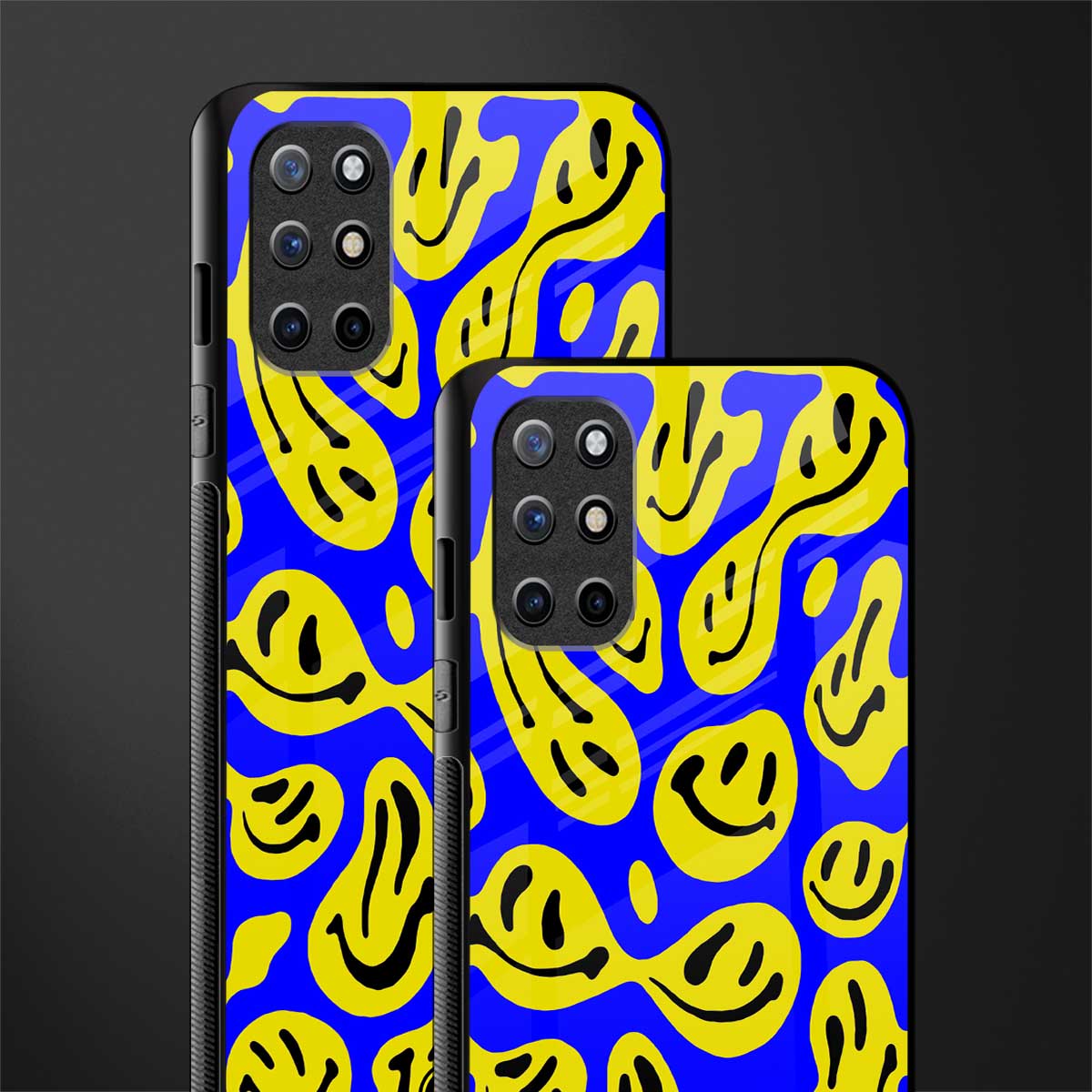 acid smiles yellow blue glass case for oneplus 8t image-2