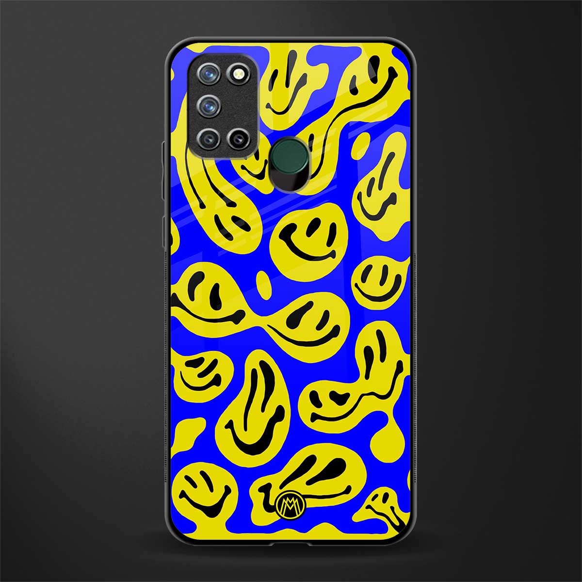 acid smiles yellow blue glass case for realme 7i image