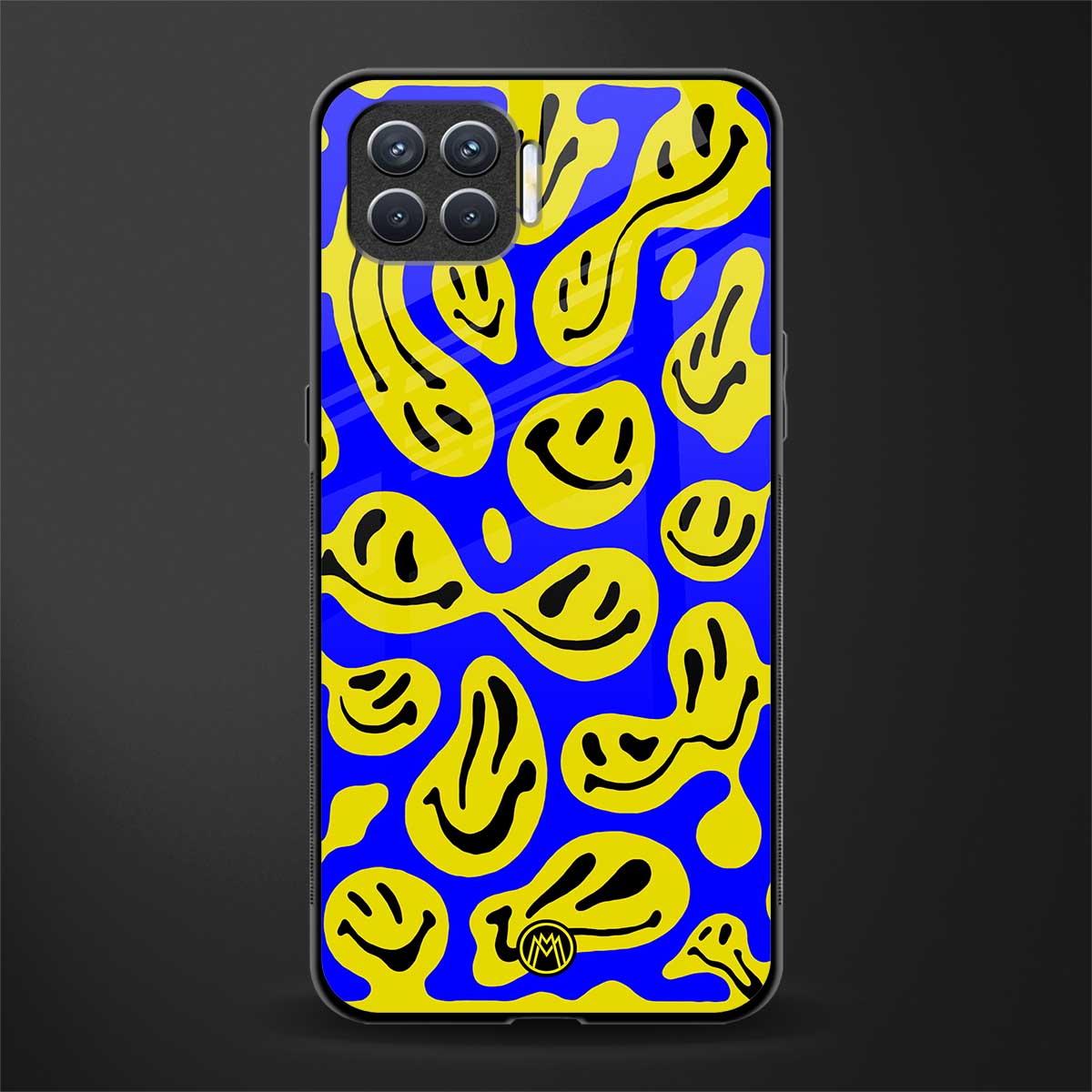 acid smiles yellow blue glass case for oppo f17 pro image