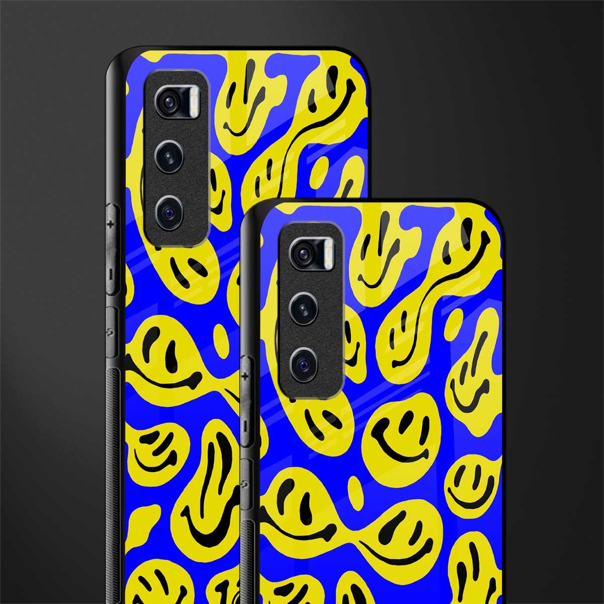 acid smiles yellow blue glass case for vivo v20 se image-2