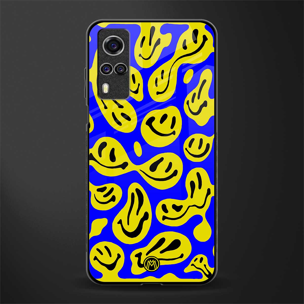 acid smiles yellow blue glass case for vivo y53s image