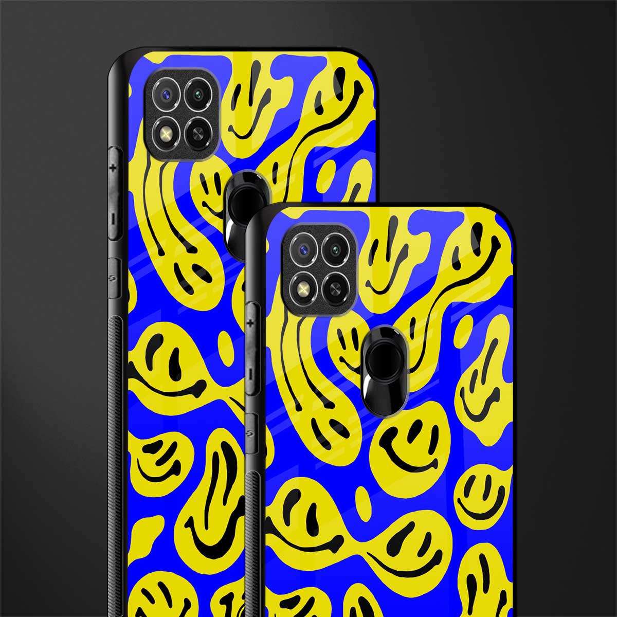 acid smiles yellow blue glass case for poco c31 image-2