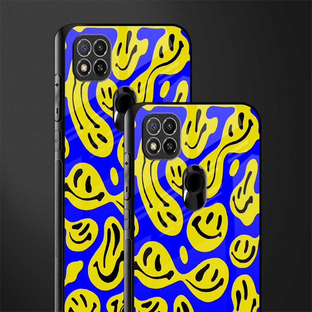 acid smiles yellow blue glass case for redmi 9c image-2