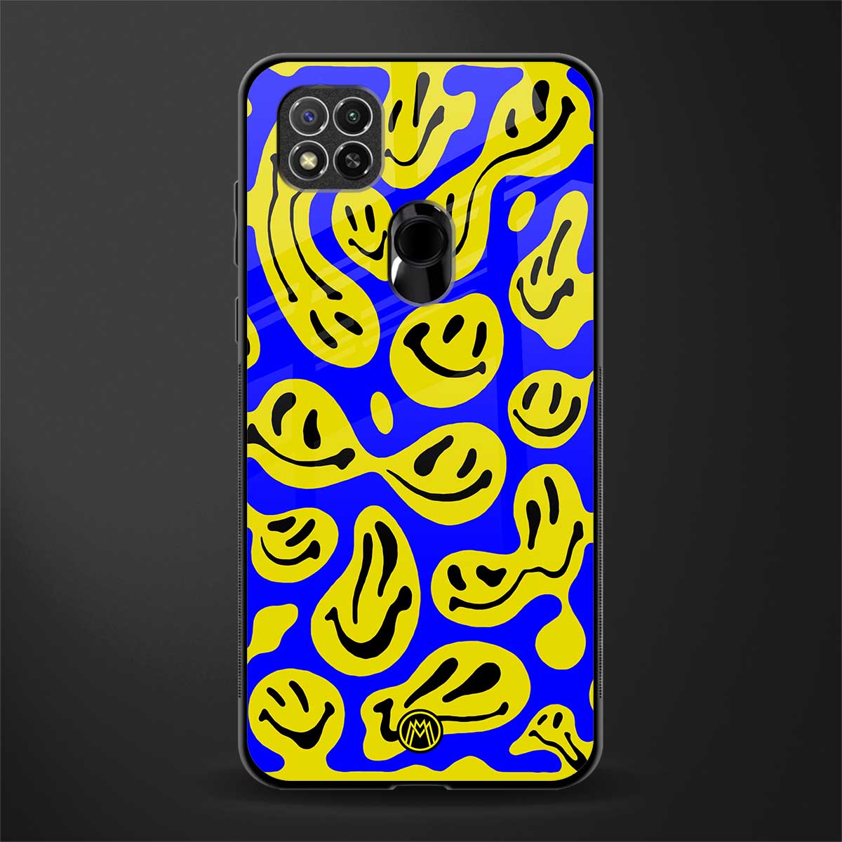acid smiles yellow blue glass case for poco c31 image