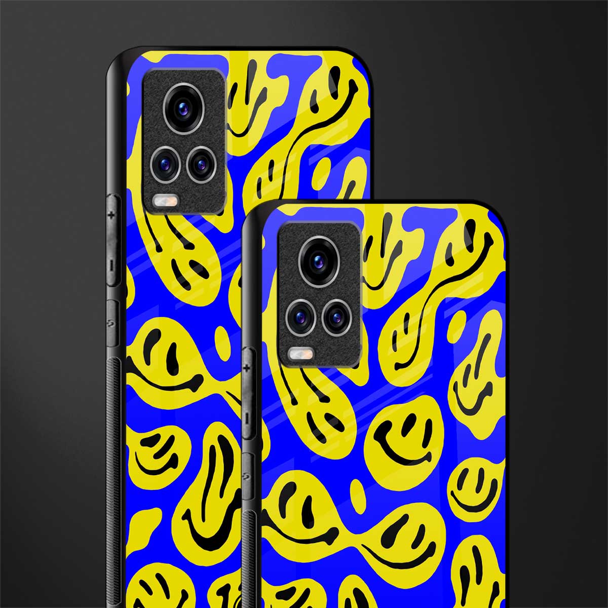 acid smiles yellow blue glass case for vivo v20 pro image-2