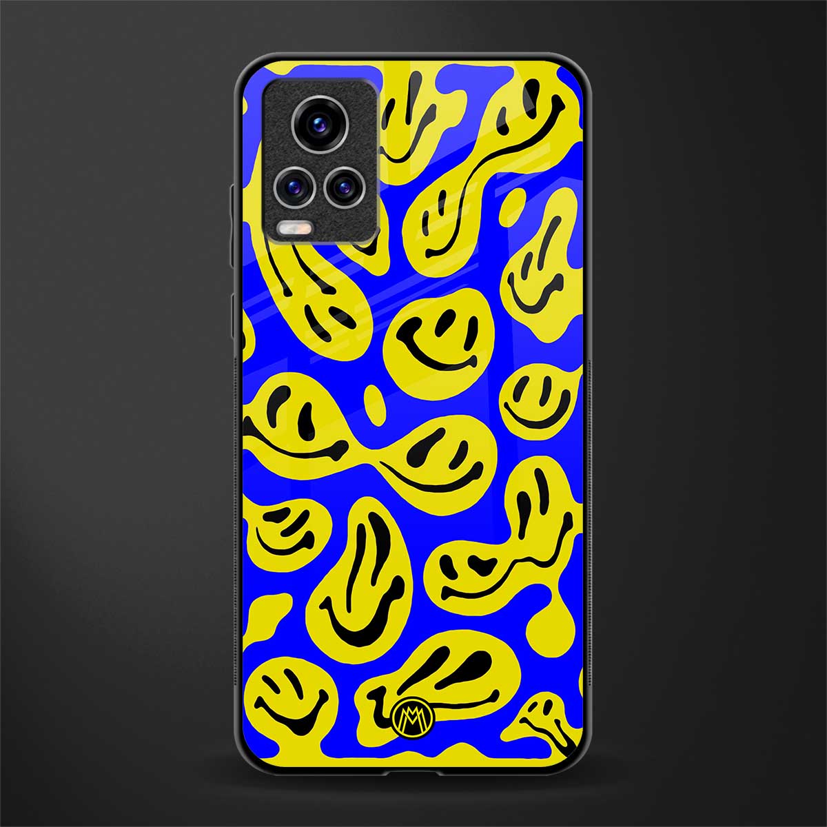 acid smiles yellow blue glass case for vivo v20 pro image