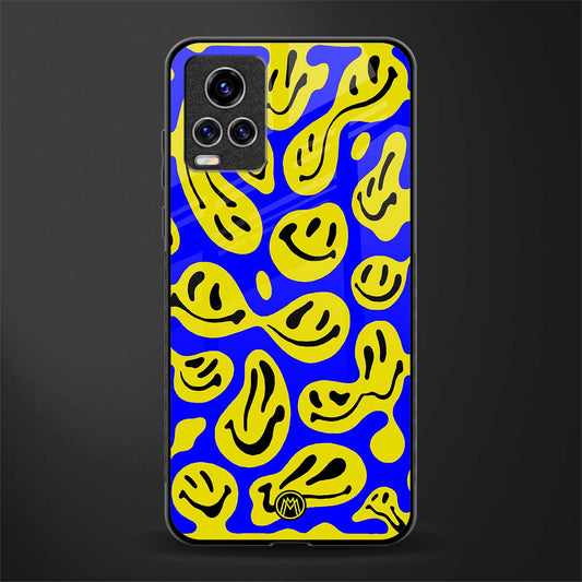 acid smiles yellow blue glass case for vivo v20 pro image