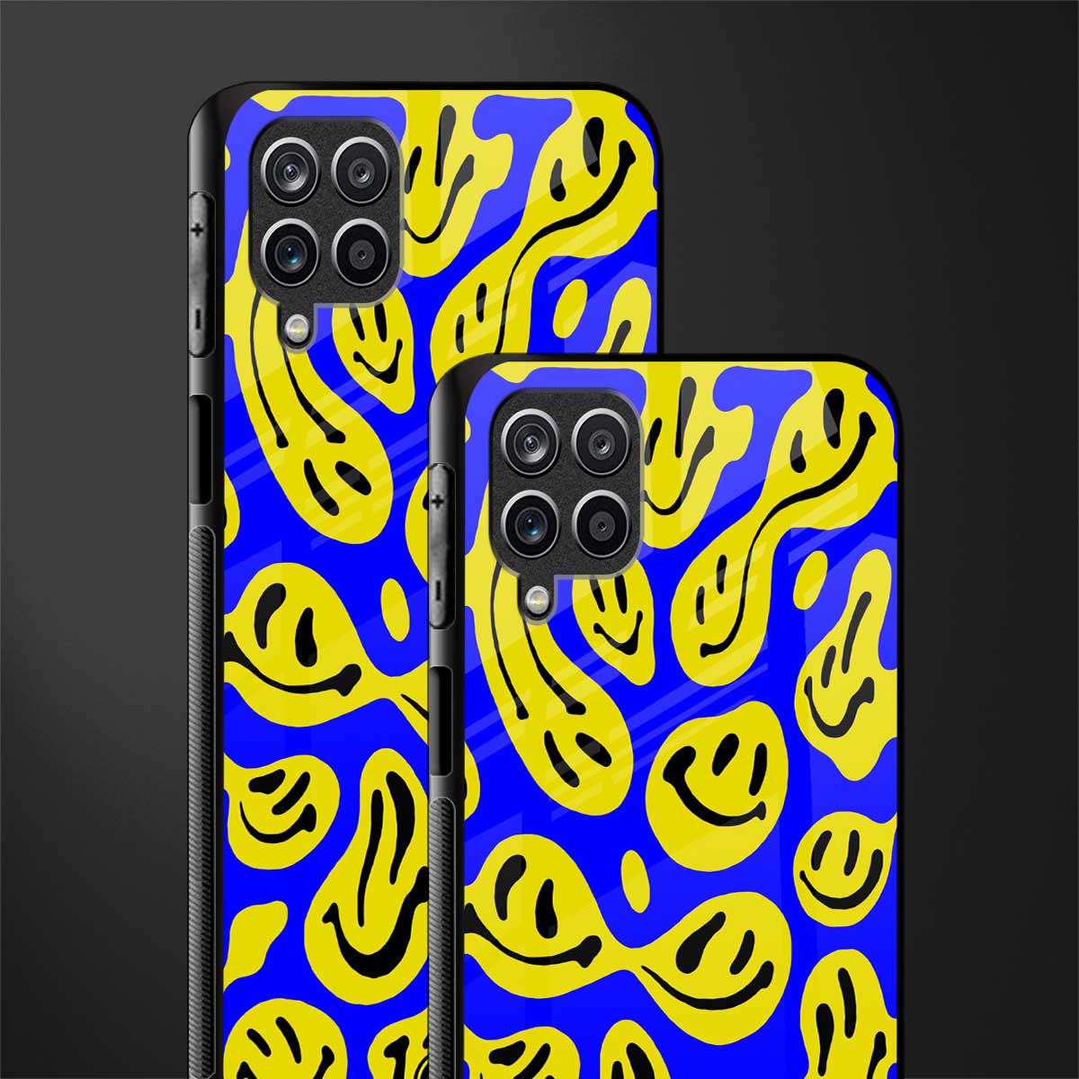 acid smiles yellow blue glass case for samsung galaxy f12 image-2