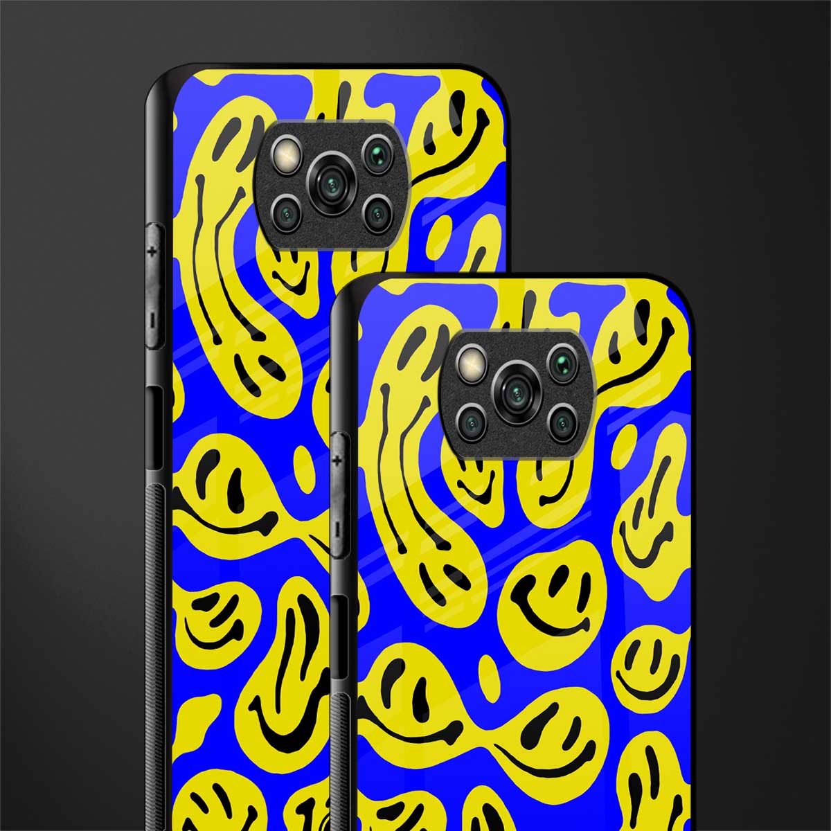 acid smiles yellow blue glass case for poco x3 pro image-2