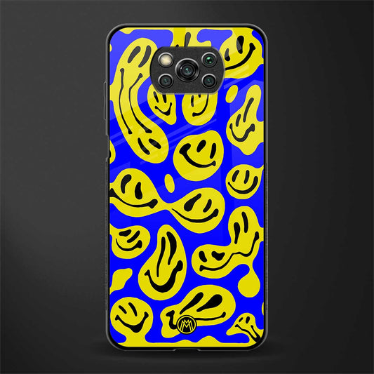 acid smiles yellow blue glass case for poco x3 pro image