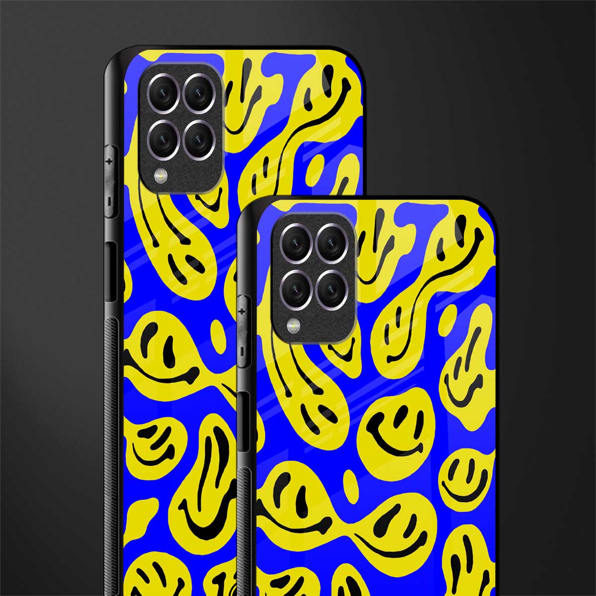 acid smiles yellow blue glass case for samsung galaxy f62 image-2