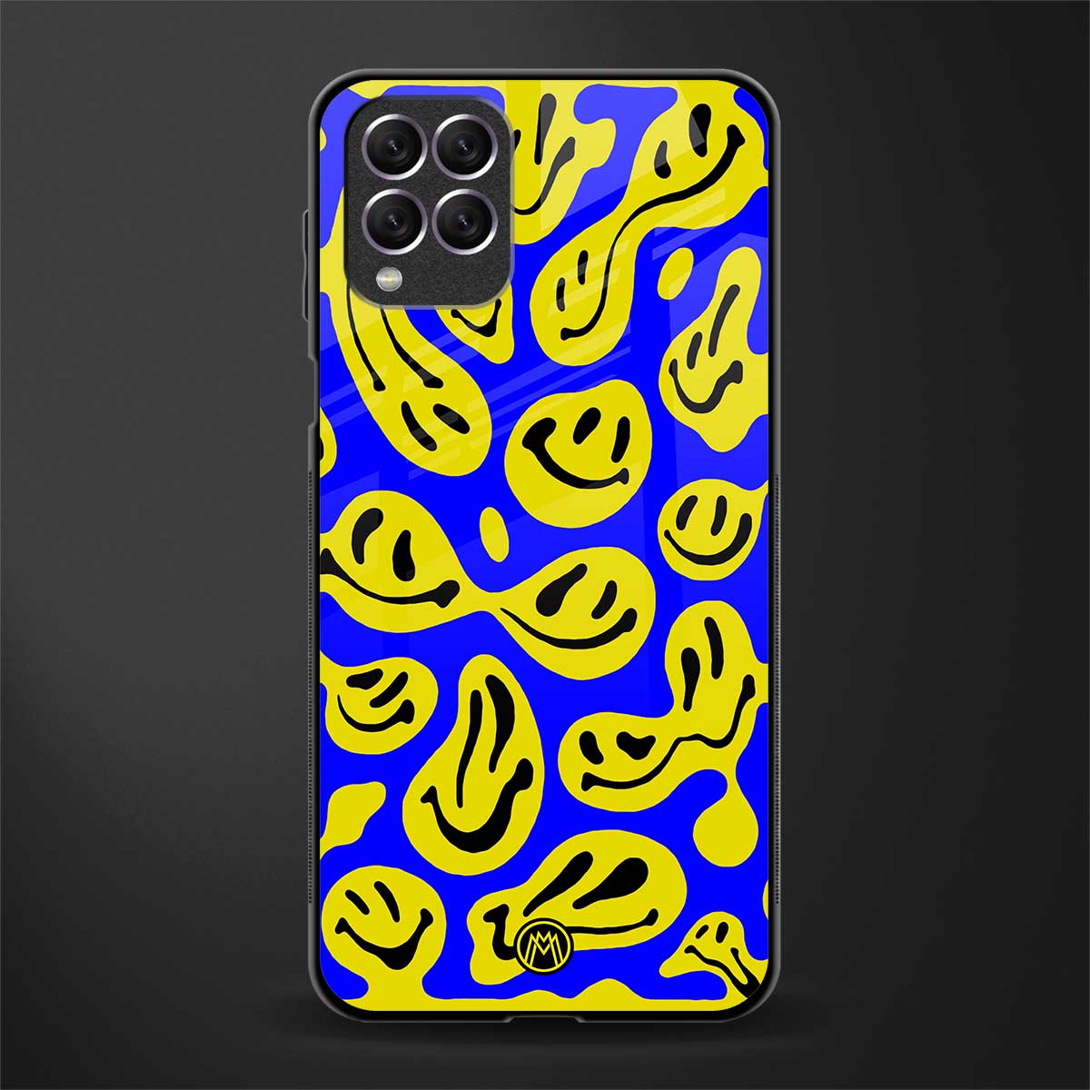 acid smiles yellow blue glass case for samsung galaxy f62 image