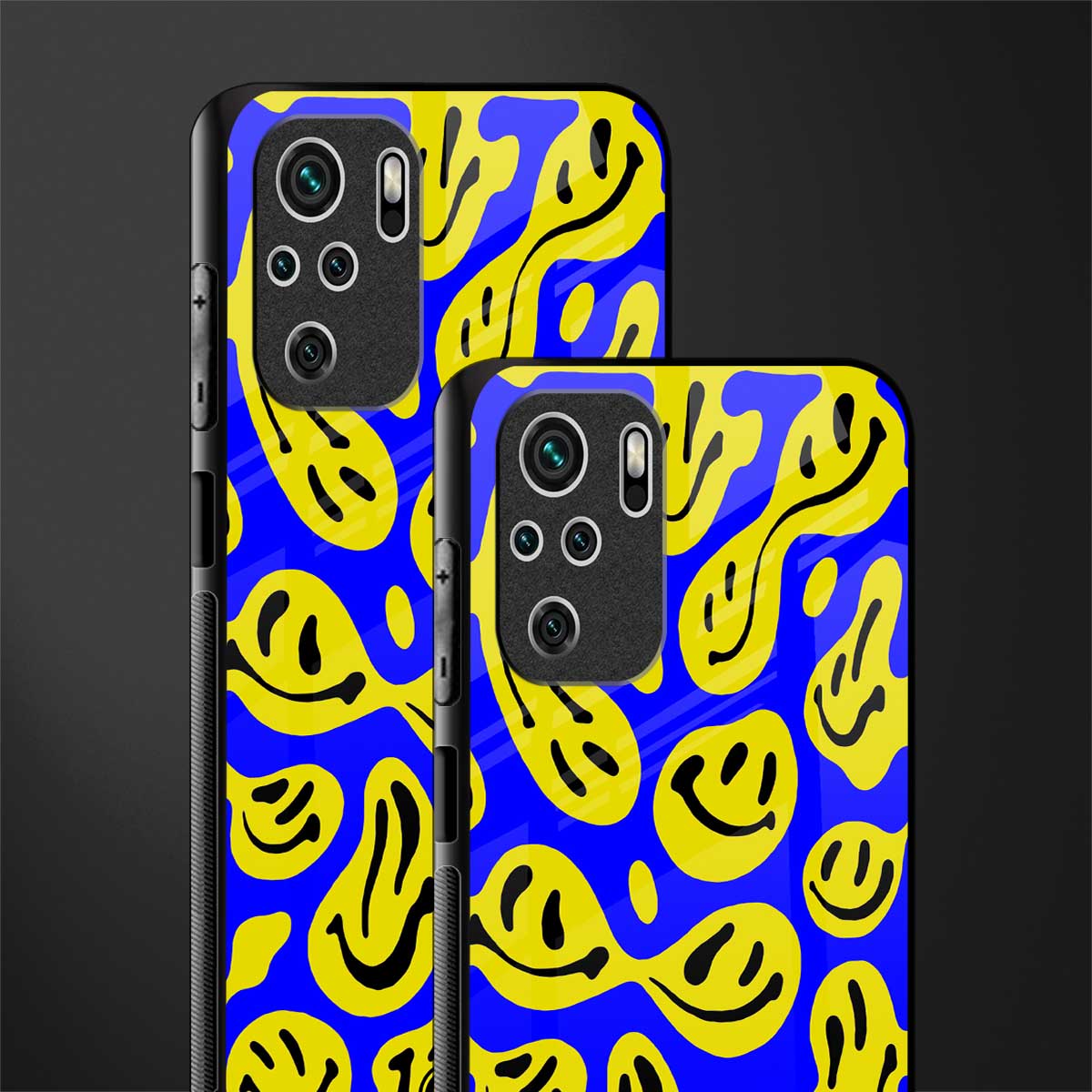 acid smiles yellow blue glass case for redmi note 10 image-2