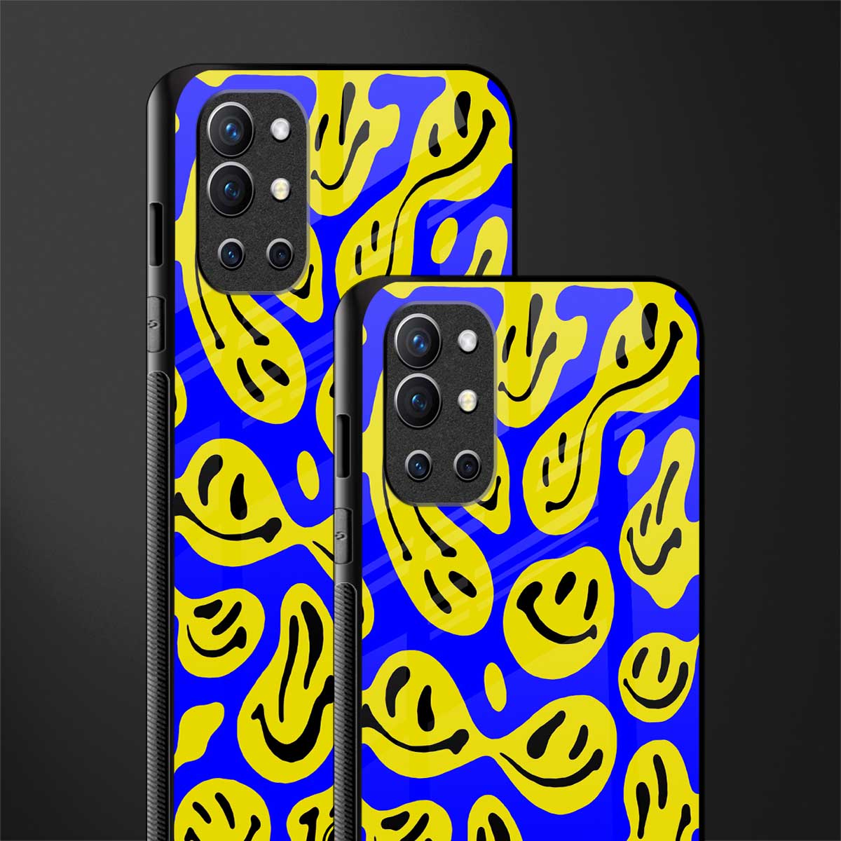 acid smiles yellow blue glass case for oneplus 9r image-2