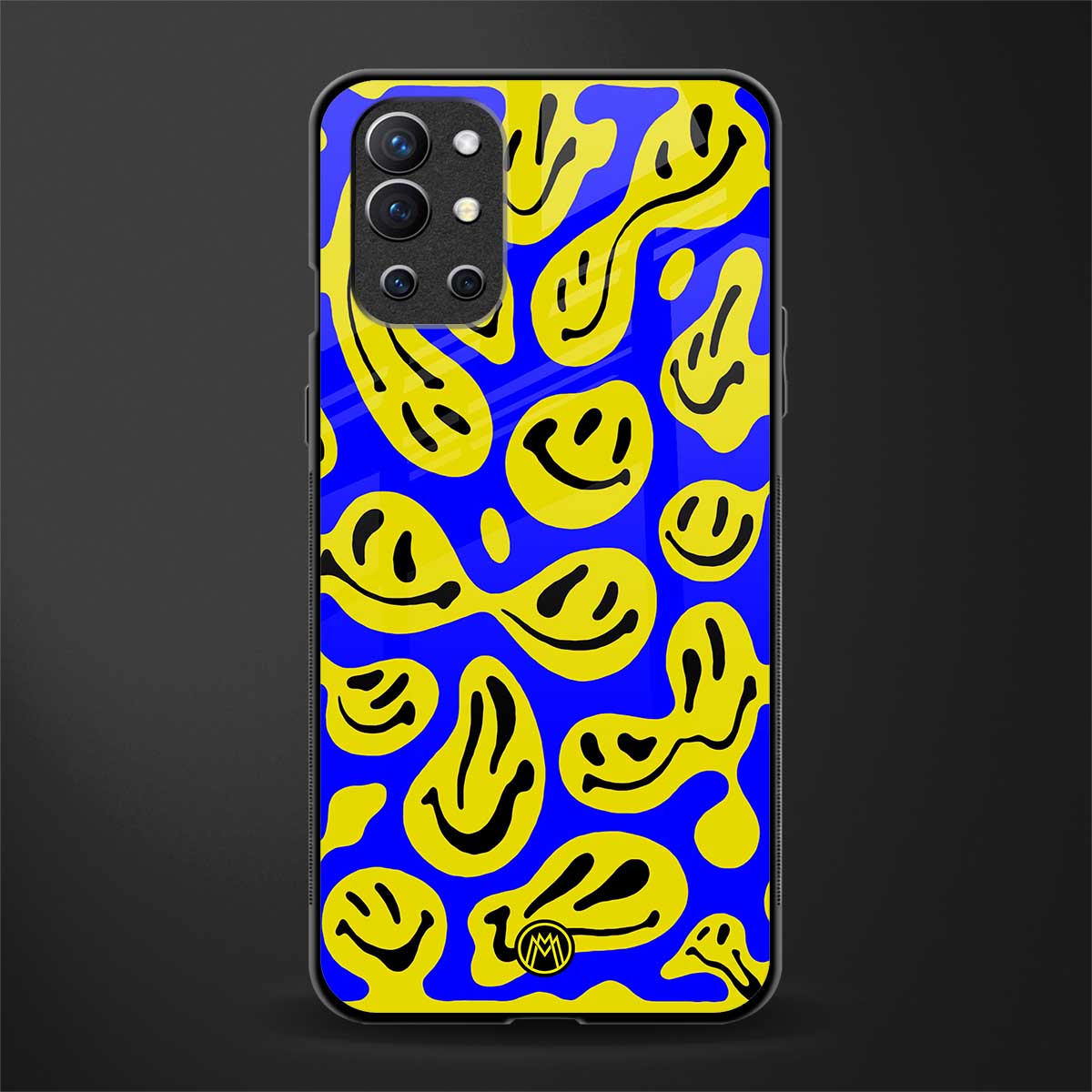 acid smiles yellow blue glass case for oneplus 9r image